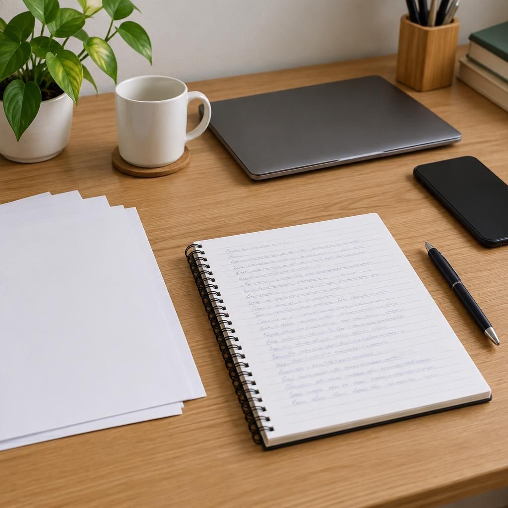 Prensa y cuaderno sobre una mesa